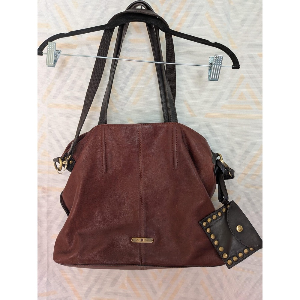 Lucky Brand Brown Leather Tote Bag Brass Hardware Studded Pouch